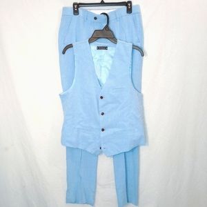 Wellington light blue linen three piece suit Boys Size S 38/32